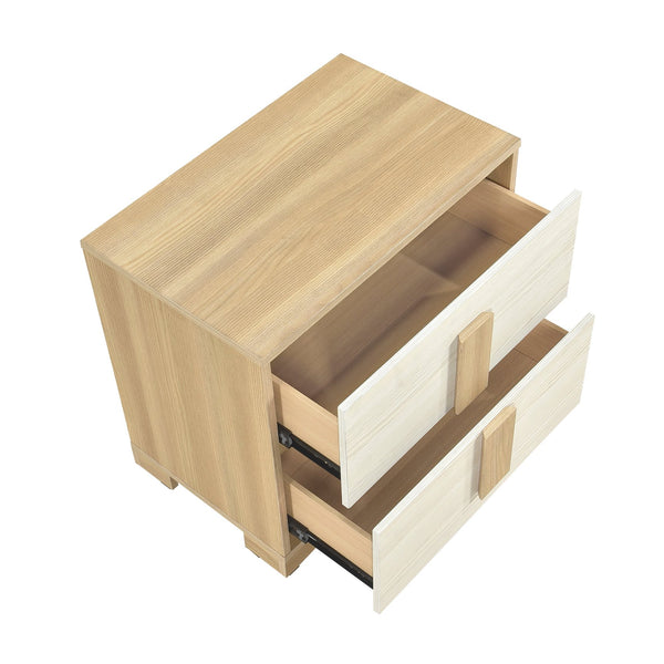 English Elm Contemporary Modern Wooden Nightstand with Two Drawers and Plank Pattern Top for Bedroom Storage Natural,White 26.5 L x 17.5 W x 24 H B011P317207