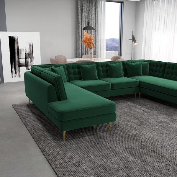 English Elm Brooke Velvet U-shaped Sectional Sofa with Block Legs for Spacious Living Rooms B183S00064