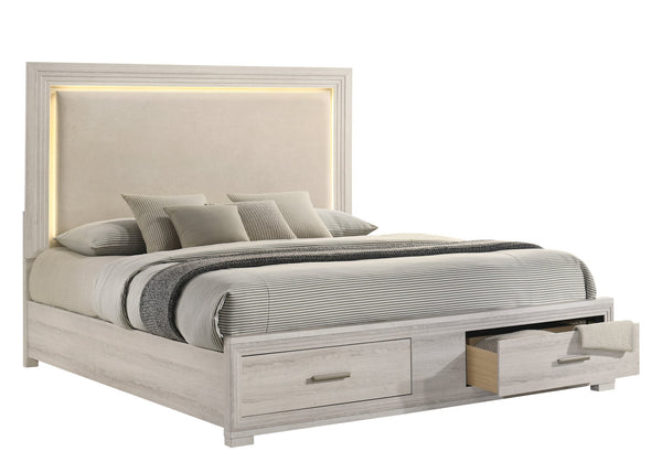 English Elm Colorado King Bedroom Set with Led Upholstered Headboard Rustic Wood 4 Piece Suite B009S02161