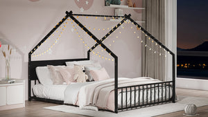 English Elm Full Size Metal House Bed with Led Lights and Slats for Kids Room Decor W1820P385330