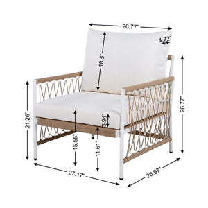 English Elm 3-piece Outdoor Bohemian Rope Lounge Set with Tempered Glass Table for Patio N767P306731B_N767P306732B