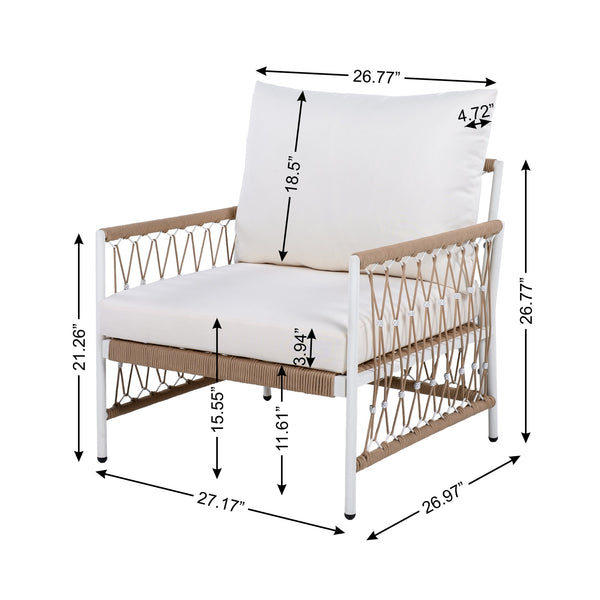 English Elm 3-piece Outdoor Bohemian Rope Lounge Set with Tempered Glass Table for Patio N767P306731B_N767P306732B
