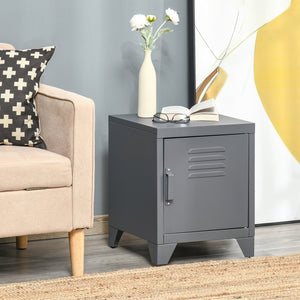 English Elm Homcom Industrial Steel Side Table with Louvered Door and Adjustable Shelf for Living Room W2225P229488