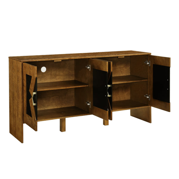 English Elm 60" Mid Century Sideboard Buffet Cabinet with Fluted Diamond Front, Adjustable Shelves, Walnut Finish, TV Media Console (60"W) W1801P288502
