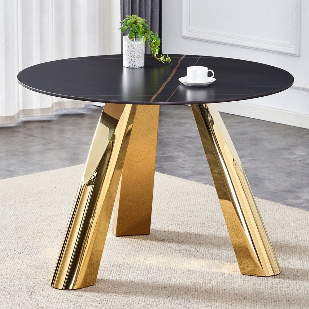 English Elm The 42-Inch Stainless Steel Gold-Plated Round Table - Luxurious Dining & Conference Space Solution W2920S00076-GIGA