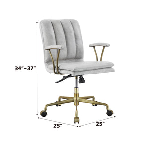 English Elm Damir Vintage White Top Grain Leather Office Chair - Tufted Bentwood Back, Swivel Lift, Casters B2726P256255