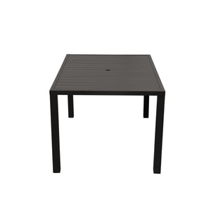English Elm Outdoor Dining Table For 4 - Stylish Slatted Metal Patio Table With Umbrella Hole For Gardens & Decks W1859P359875