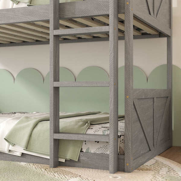 English Elm Twin Over Rubberwood Bunk Bed Convertible with Storage Drawers and Safety Rails Antique White W504S00285