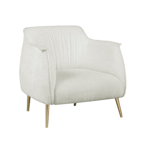 English Elm Luxury Rachael Bouclé Accent Chair with Curved Wrapback, Gold Stiletto Legs, Modern Glam Seating White 33 L x 33.5 W x 24 H B011P256312