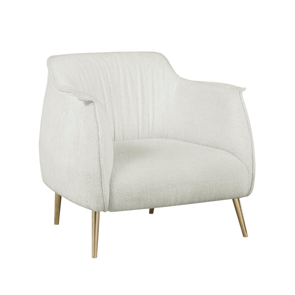 English Elm Luxury Rachael Bouclé Accent Chair with Curved Wrapback, Gold Stiletto Legs, Modern Glam Seating White 33 L x 33.5 W x 24 H B011P256312