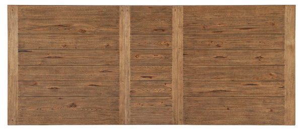 Hooker Furniture Big Sky Trestle Dining Table — Hand‑Distressed Pecky Hickory, X‑Base, 2 Removable 20" Leaves, Seats 10 6700-75200-80