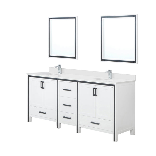 English Elm White Double Bath Vanity 80" W x 22" D with Cultured Marble Scratch‑Resistant Top, Faucet & Mirrors B2731S01144