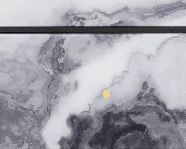 Sunpan Cordero Dresser: Modern Acacia Wood Marvel with Marble Design, Antique Brass Legs & Three Drawers