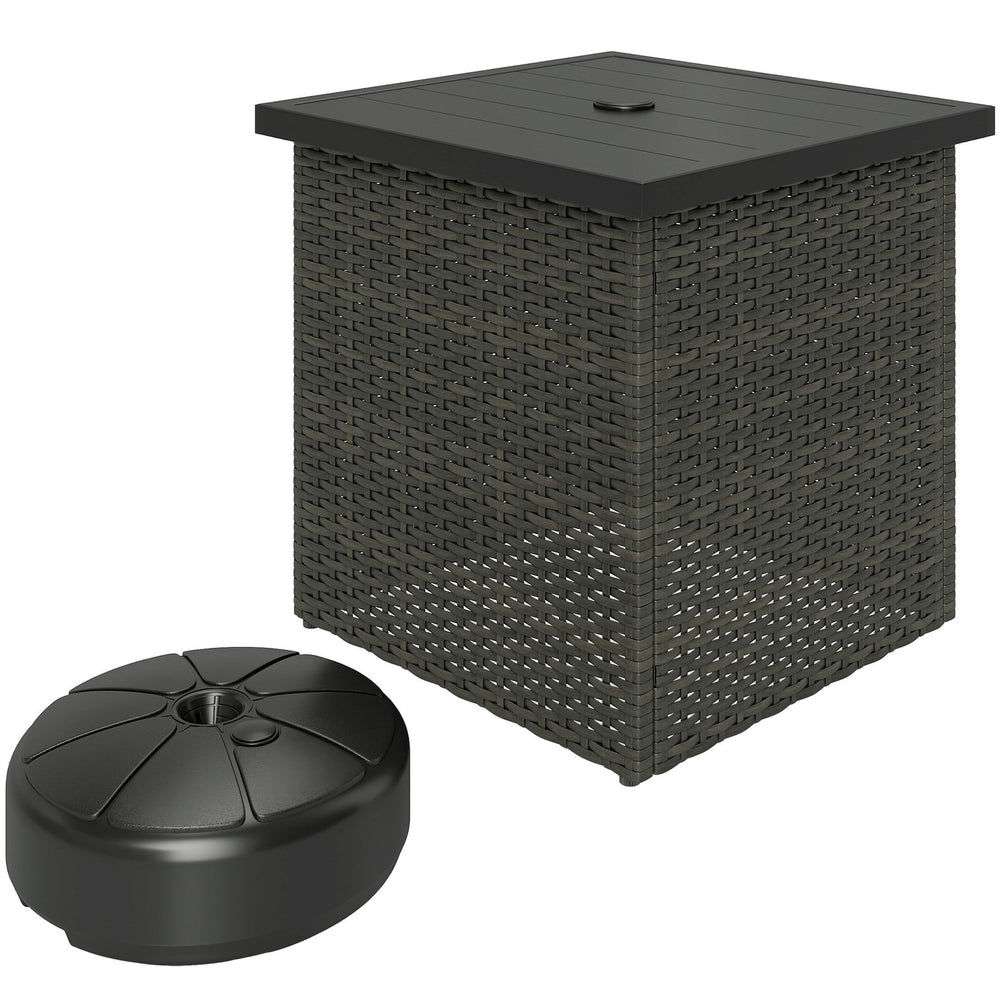 English Elm Outsunny Square Wicker Patio Side Table with Umbrella Hole and Open Storage Shelf W2225P485613