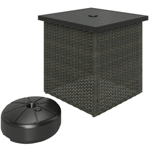 English Elm Outsunny Square Wicker Patio Side Table with Umbrella Hole and Open Storage Shelf W2225P485613