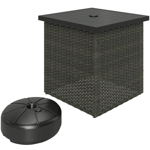 English Elm Outsunny Square Wicker Patio Side Table with Umbrella Hole and Open Storage Shelf W2225P485613