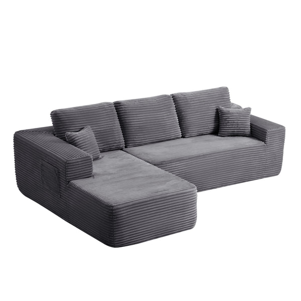 English Elm 104" Cloud Modular Sectional Plush Corduroy Deep Seating Sofa with Chaise Pockets W3975S00032