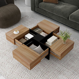 English Elm [new Picture] Square Coffee Table with Hidden Storage and Extendable Sliding Gloss Top WF305182AAD