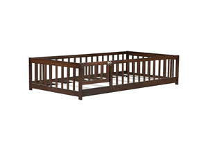 English Elm Twin Solid Rubberwood Floor Bed with Full Perimeter Safety Rails for Toddler Rooms Espresso W504P296781