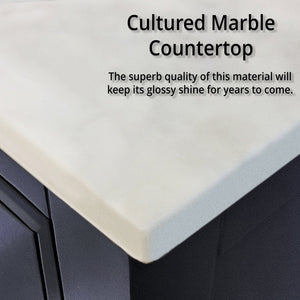 English Elm Navy Blue Double Bath Vanity With Cultured Marble Top & Brushed Nickel Faucet – Stylish Storage Solution! B2731P259450