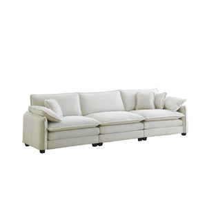 English Elm Mid-Century Modern 3-Seater Sectional Sofa In Beige Corduroy With Pillows For Stylish Comfort W714S00688