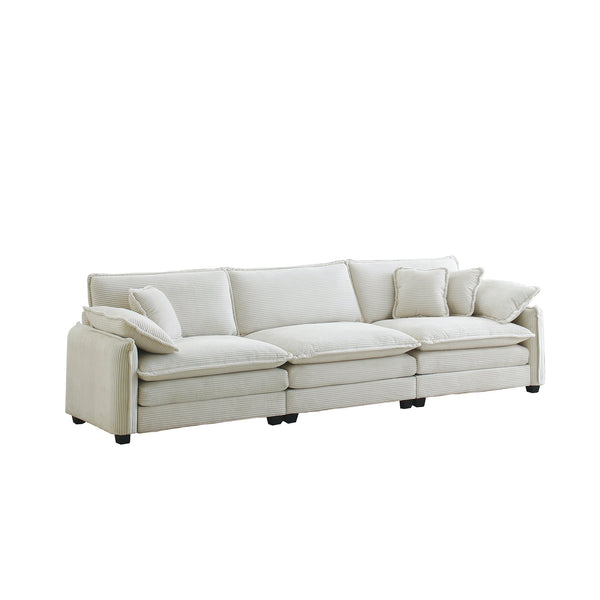 English Elm Mid-Century Modern 3-Seater Sectional Sofa In Beige Corduroy With Pillows For Stylish Comfort W714S00688