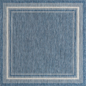 Unique Loom Outdoor Border Soft Border Machine Made Border Rug Blue, Ivory/Gray 7' 10" x 7' 10"