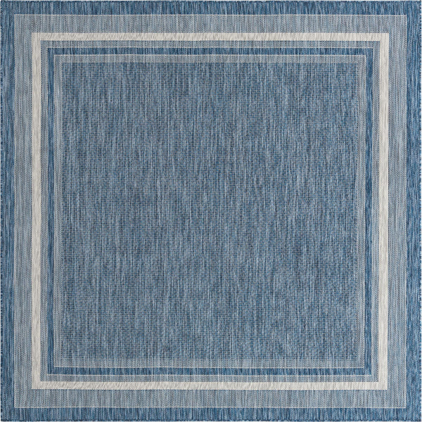 Unique Loom Outdoor Border Soft Border Machine Made Border Rug Blue, Ivory/Gray 7' 10" x 7' 10"