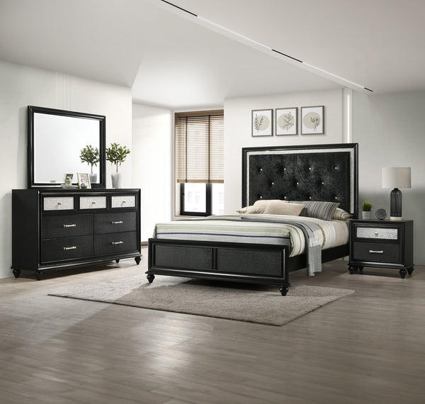 English Elm 1pc Glam Five Drawer Tall Bedroom Chest with Shimmer Accent Top Drawer, Bar Handles, Solid Wood Appeal Black 66.57 L x 19.33 W x 36.54 H B011P234294