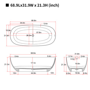 English Elm 69'' Solid Stone Resin Freestanding Soaking Tub with Heat Retention and Pop-up Drain W2753P416663