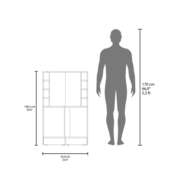 English Elm Jakes 42" Tall Corner Bar Cabinet with 8 Bottle Cubbies, Double Doors and Space-Saving Design Oak 30.5 L x 59 W x 12 H B200P253729