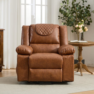 English Elm Brown PU Remote-Controlled Heating Massage Recliner for Seniors with Assist Lift, Cup Tray & Remote Controls W570P320458