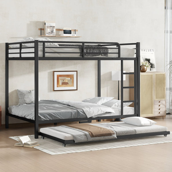 English Elm Full Metal Bunk Bed With Twin Trundle - Stylish, Space-Saving Design For Families And Guests! W1580S00129