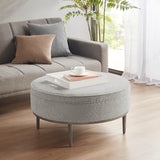 Harriet Transitional Upholstered Round Cocktail Ottoman with Metal Base 34