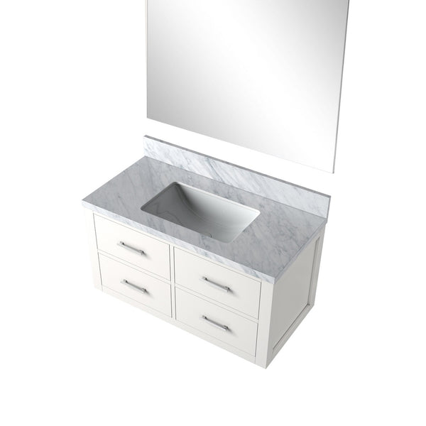 English Elm White Elegant Single Bath Vanity Set With Carrara Marble Top & 34” Frameless Mirror - Modern Upgrade! B2731S01431-GIGA