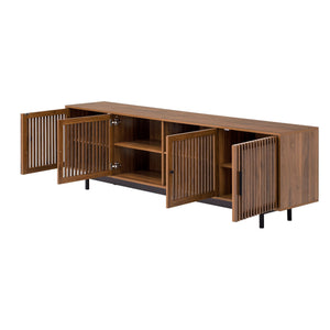 English Elm 78 Inch Walnut Media Console with Slatted Doors Solid Wood Legs and Cable Management N710P374706P
