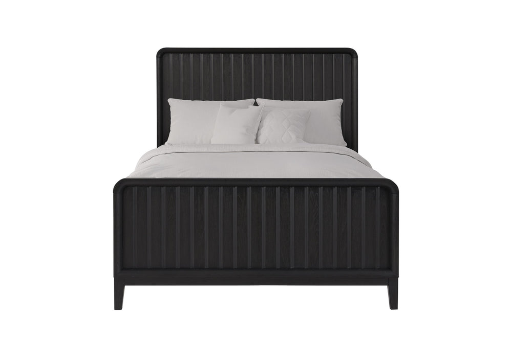 English Elm Twin Bed Peppercorn Finish Solid Wood & MDF Twin Frame with Vertical Panel Headboard, Modern Rounded Edges and Durable Elm Veneer Craftsmanship Black 44.75 L x 29.75 W x 5 H B2699S00105
