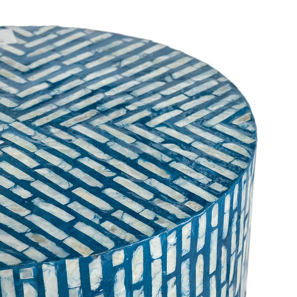 English Elm 14x14x20" Capiz Shell Inlay Pedestal Stool Coastal Bohemian Accent Side Table W2078P487474