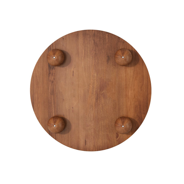 English Elm Round Fluted Pine Wood Coffee Table with Hidden Sliding Door Storage for Living Room Walnut N735P369879D