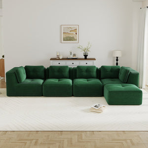 English Elm Modern Corduroy Sectional Sofa with Movable Ottoman Deep Seat Tufted Living Room Couch Green W714S01799
