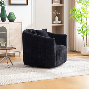 English Elm 39"w Chenille Barrel Swivel Chair Tufted Pumpkin Silhouette Cozy Reading Accent Seat Black W3118S00042