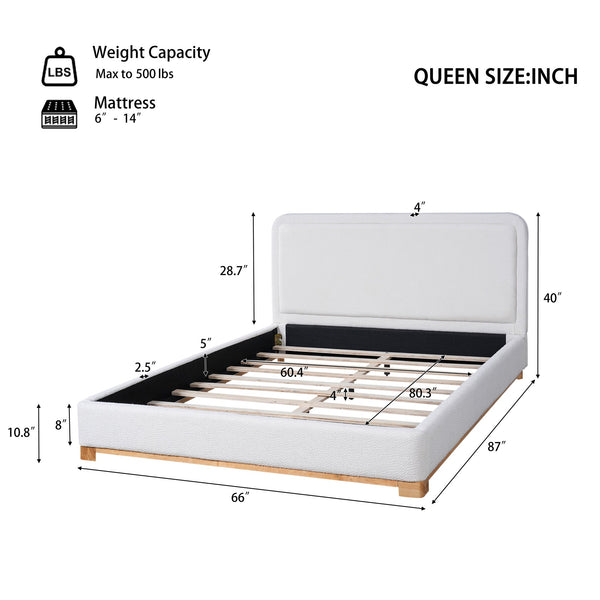 English Elm Christopher Knight Home® - Queen Size Bed Frame With Stylish Boucle Upholstered Headboard, Solid Wood Base, Easy Assembly N757Q329188W
