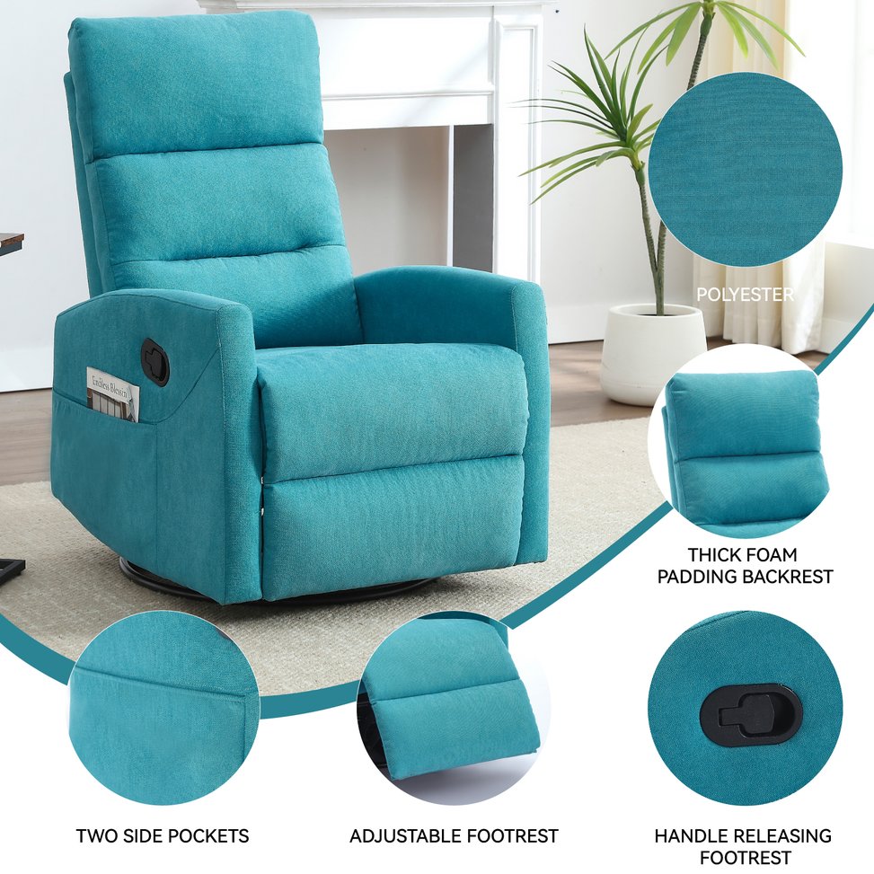English Elm Manual Rocker Recliner with 360 Swivel Fabric Upholstery for Living Room Comfort W3224P289294