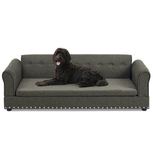 English Elm Oversized Dog Sofa Bed in Linen with Rubberwood Frame Armrests and Backrest Support W487P430329