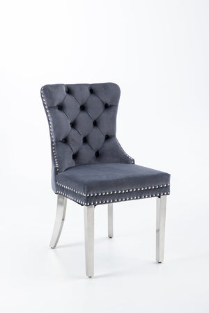 English Elm Hengming Tufted Wingback Velvet Dining Chairs Nailhead Trim Formal Set of 2 Gray W212P465068