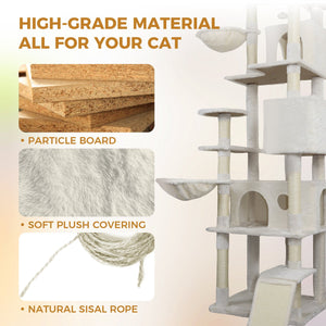 English Elm 84 Inch Tall Multi Cat Tower with Sisal Posts Hammock Triple Condos and Top Perch W243P382891
