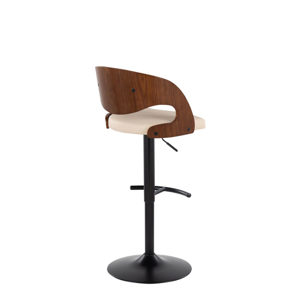 English Elm Adjustable Swivel Barstools Mid-century Modern Walnut and Cream Faux Leather Set of 2 B202S02184