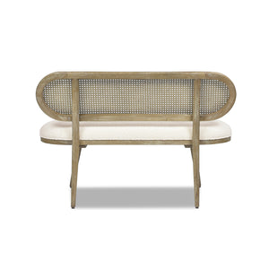 English Elm Jennifer Taylor Home - Havana 42" Cane Rattan Upholstered Bench Settee in Ivory Boucle — Eco Rubberwood, 400lb Capacity, Cozy Upholstery B2719P238287