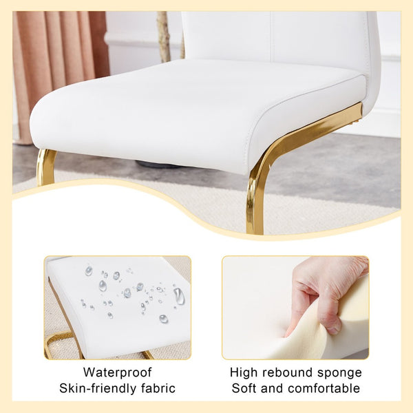 English Elm Table Elegant Transparent Glass Dining Set - 71"X35.4" With 8 White Pu Chairs & Golden Legs W1151S02360-GIGA