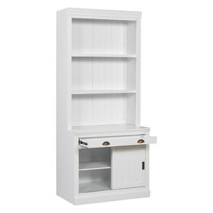 English Elm 83.4"Tall White Bookshelf Suite With Led Lighting, Sliding Doors & Drawers For Stylish Storage Solutions N751S059620K